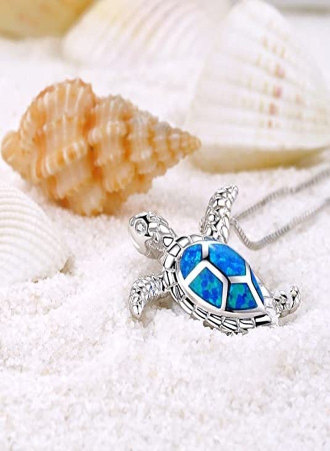 LRGKMCWTOB Small Turtle Pendant Statement Necklace Health and Longevity 925 Sterling Silver Created Opal Sea Turtle Pendant Necklace Birthstone Jewelry Adjustable Christmas Gifts for Women (White) - Image 4